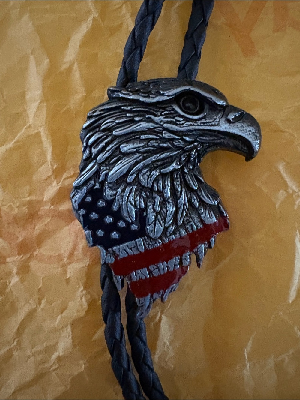 Patriotic Eagle Bolo Tie - Silver and Red Accent